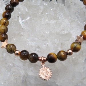 Pulsera SOL ojo de tigre y oro rosa