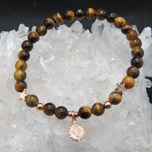 Pulsera SOL ojo de tigre y oro rosa