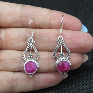 Pendientes rubí y plata