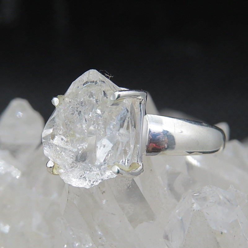 Anillo diamante Herkimer y plata