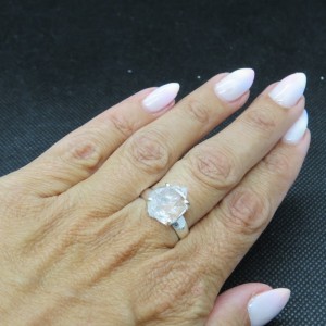 Anillo diamante Herkimer y plata