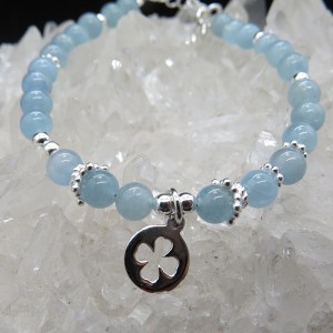 Pulsera trébol de aguamarina y plata