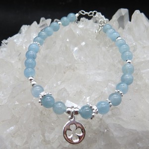 Pulsera trébol de aguamarina y plata