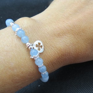 Pulsera trébol de aguamarina y plata