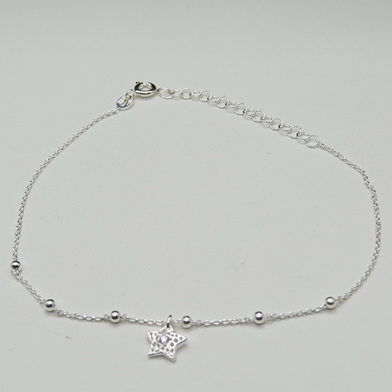Pulsera Tobillera estrella plata con circonita