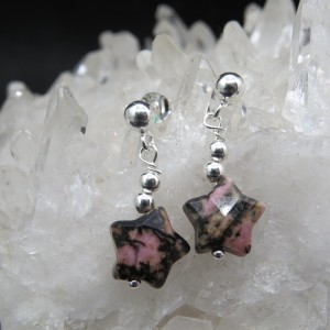 Pendientes estrella rodonita y plata