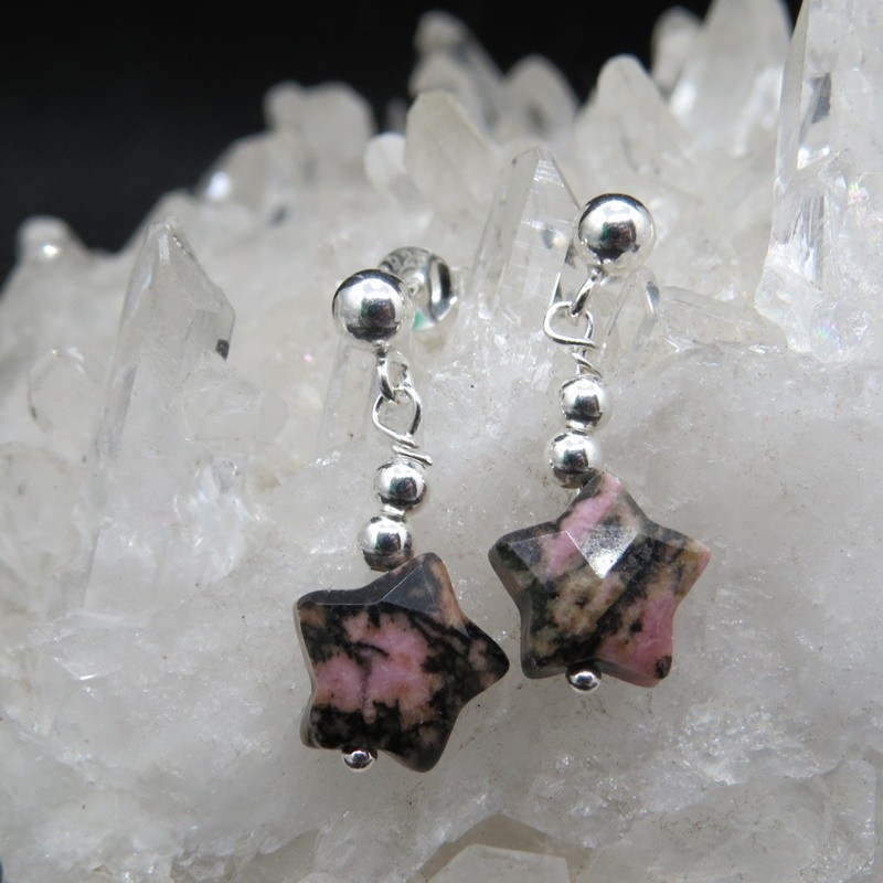 Pendientes estrella rodonita y plata