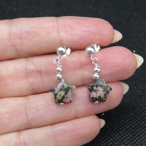 Pendientes estrella rodonita y plata