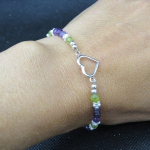 Pulsera corazón de amatista y olivino