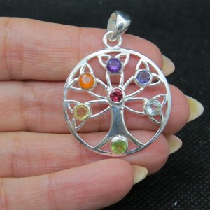 Colgante Árbol de la Vida Siete Chakras y plata