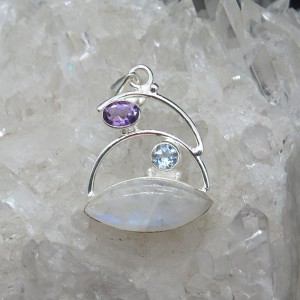 Colgante piedra luna, topacio, amatista y plata