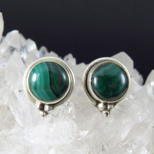 Pendientes presión malaquita y plata