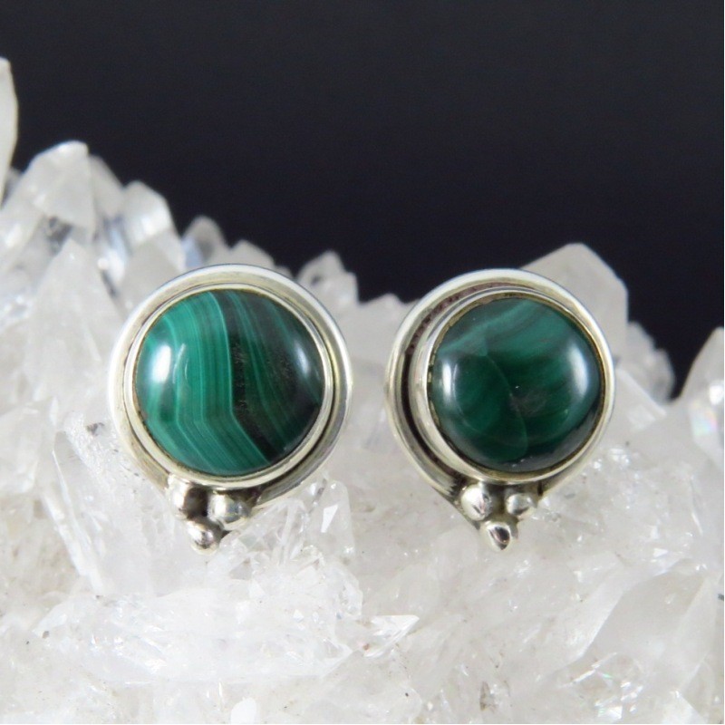 Pendientes presión malaquita y plata
