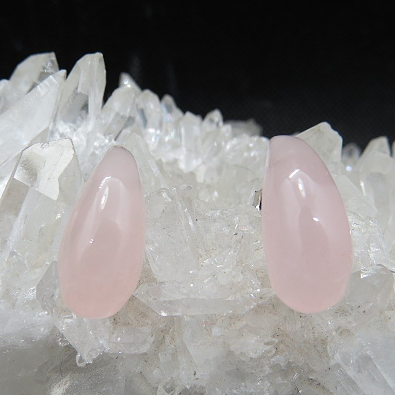 Pendientes presión gota cuarzo rosa y plata