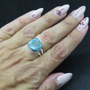 Anillo turquesa azul cobre y plata