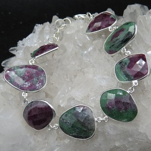 Pulsera joyería en plata de zoisita con rubí