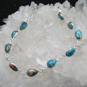 Pulsera joyería en plata nácar con turquesa cobre