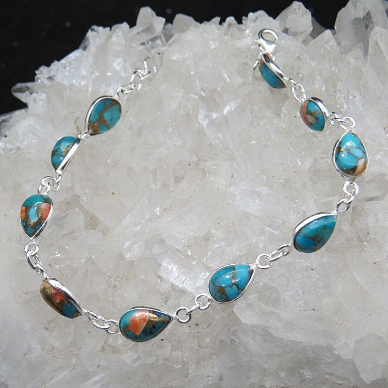 Pulsera joyería en plata nácar con turquesa cobre