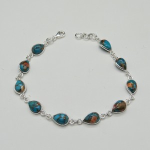 Pulsera joyería en plata nácar con turquesa cobre
