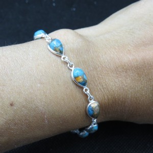 Pulsera joyería en plata nácar con turquesa cobre