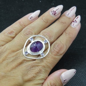 Anillo amatista y plata