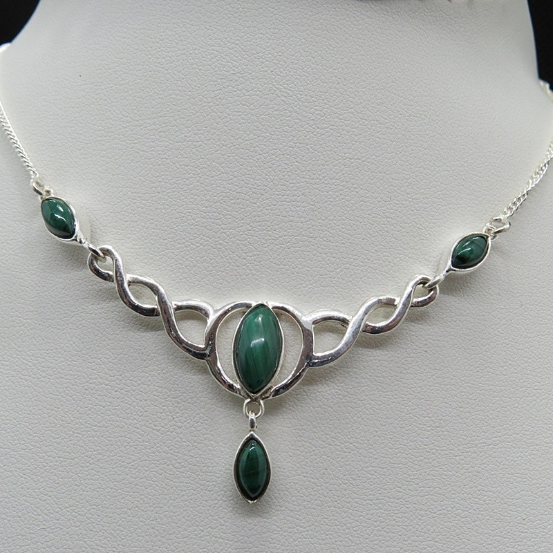 Collar joyería en plata malaquita