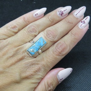 Anillo turquesa azul cobre y plata