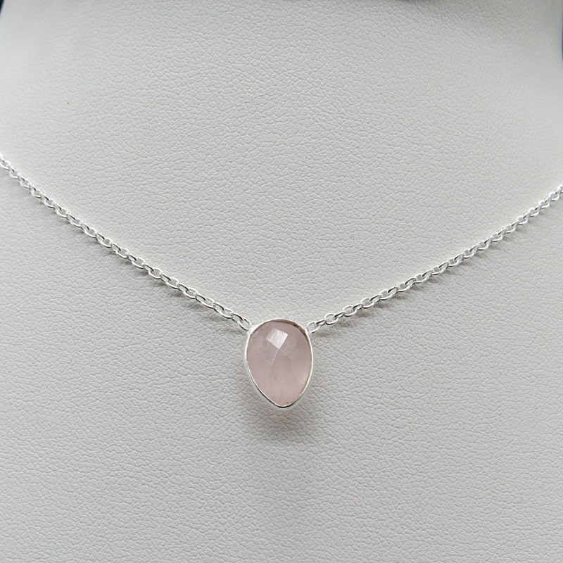 Collar joyería en plata cuarzo rosa