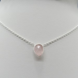 Collar joyería en plata cuarzo rosa
