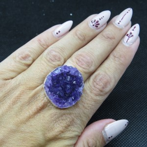 Anillo Drusa de amatista y plata