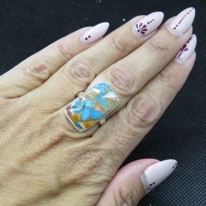 Anillo nácar y turquesa cobre y plata