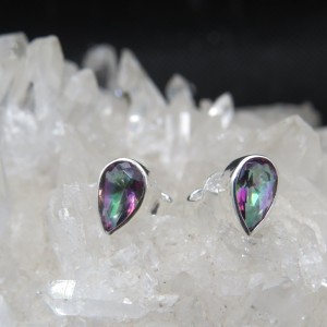 Pendientes presión topacio místico y plata