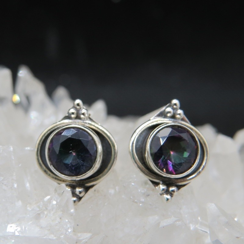 Pendientes presión topacio místico y plata