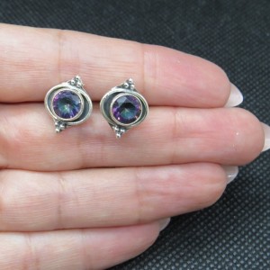 Pendientes presión topacio místico y plata