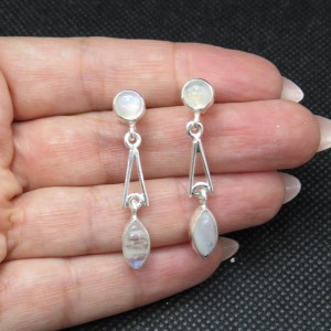 Pendientes presión piedra luna y plata