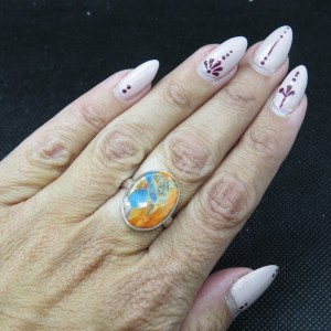 Anillo nácar y turquesa cobre y plata