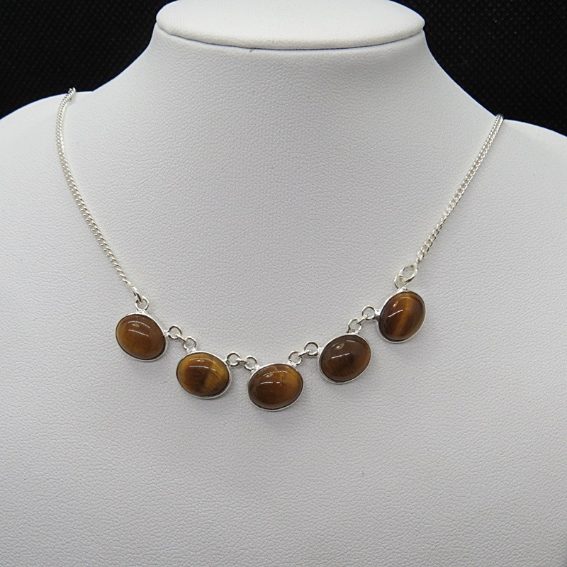 Collar joyería en plata ojo de tigre