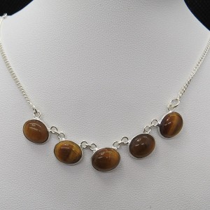 Collar joyería en plata ojo de tigre