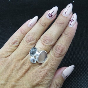 Anillo cuarzo turmalinado, cuarzo cristal de roca y plata