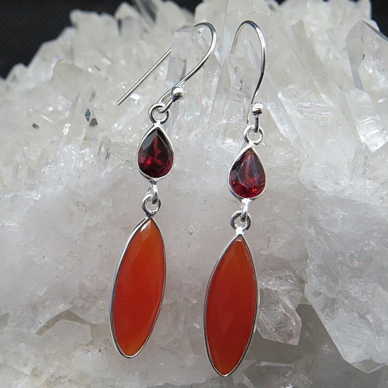 Pendientes ágata cornalina, granate y plata