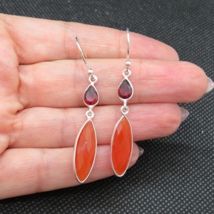 Pendientes ágata cornalina, granate y plata