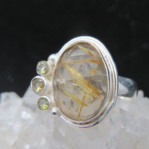 Anillo cuarzo rutilado, cuarzo citrino y plata