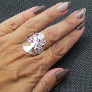 Anillo árbol de la vida rubí y plata