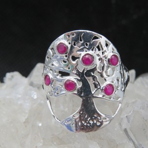 Anillo árbol de la vida rubí y plata