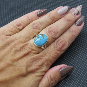 Anillo turquesa azul cobre y plata