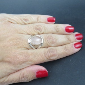 Anillo cuarzo rosa y plata