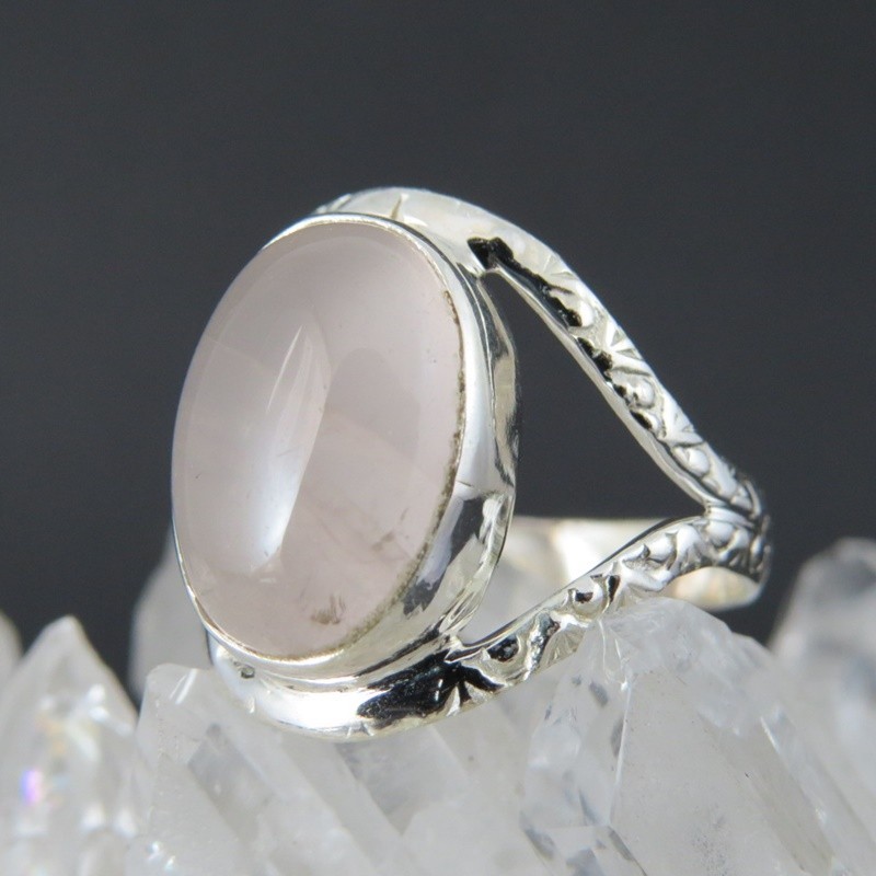 Anillo cuarzo rosa y plata