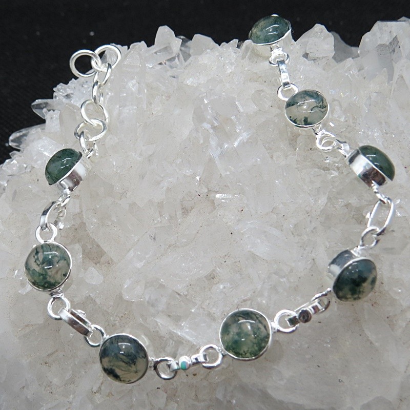 Pulsera joyería en plata ágata musgosa