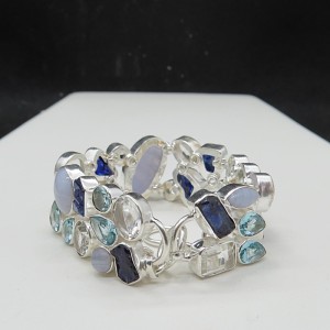 Pulsera joyería en plata calcedonia y varias piedras semipreciosas