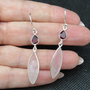 Pendientes cuarzo rosa y granate